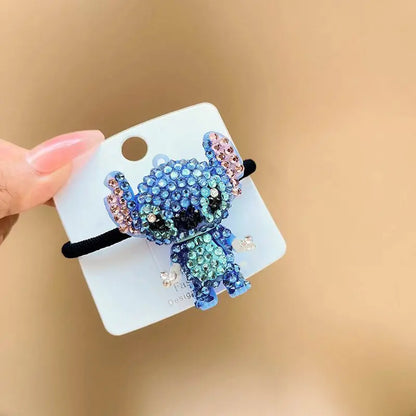 Stitch Kawaii Full Diamond Hair Clip Hairpin Rhinestone Hair Ring Cute Cartoon Hair Tie Rubber Band A Birthday Gift for Girls