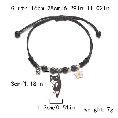 Cartoon Enamel Animal Cat Flower Bracelet for Girl Kids Women Charm Pet Pendant Strap Rope Bracelets Handmade Friendship Jewelry