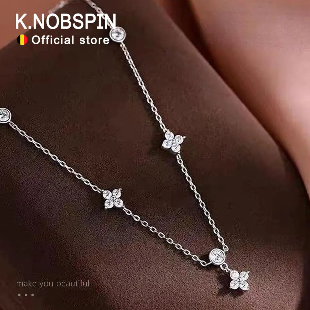 KNOBSPIN モアサナイト ネックレス レディース 四つ葉のクローバー ダイヤモンド ペンダント s925 スターリングシルバー 18k 繊細なデイリーネックレス ジュエリー