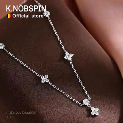 KNOBSPIN モアサナイト ネックレス レディース 四つ葉のクローバー ダイヤモンド ペンダント s925 スターリングシルバー 18k 繊細なデイリーネックレス ジュエリー