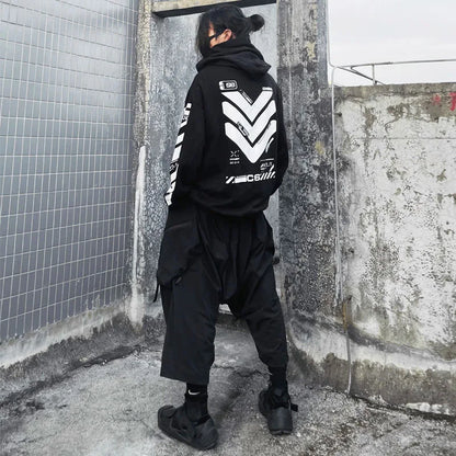 2025 Punk Hoodie Men Fashion Creative Print Sweatshirt Pullover Harajuku Hip Hop Streetwear Tactical Functional Hoodies Techwear