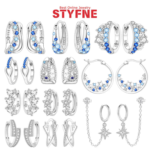 New 925 Silver Blue Zircon Star Earrings Interactive Love Wave Hoop Earrings Original Jewelry Fot Wedding Birthday Women Gifts