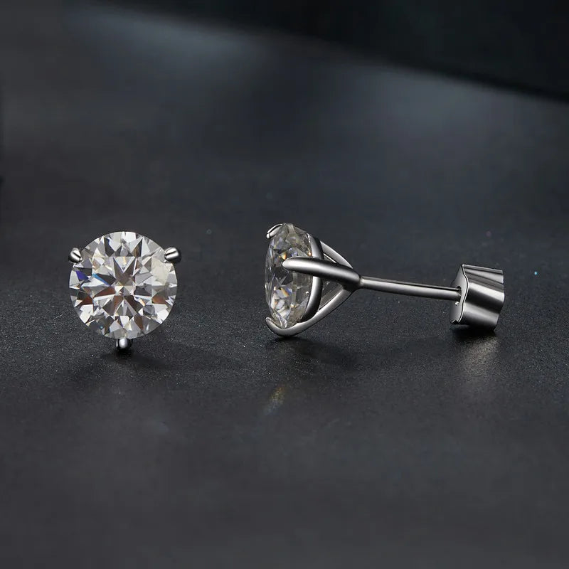 Bamoer U 1CT Moissanite Stud Earrings Round Cut Lab Diamond Platinum Plated Earrings for Women Wedding Minimalist Gift S925