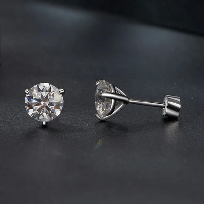 Bamoer U 1CT Moissanite Stud Earrings Round Cut Lab Diamond Platinum Plated Earrings for Women Wedding Minimalist Gift S925