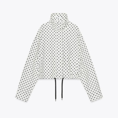 Polka Dot Print Shorts Coats Suits Women Loose High Neck Long Sleeves Zipper Drawstring Sets Female 2025 Autumn New Chic Set