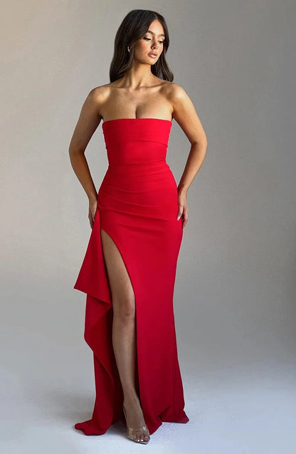 Giyu Sexy Club Evening Party Dresses Women 2025 Summer Slash Neck Backless Ruffles Split Maxi Long Dress Elegant Bodycon Robe