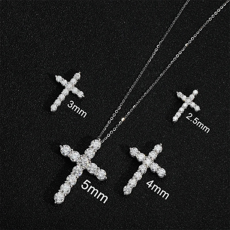 Lycfn 5MM Moissanite Cross Sparkling Pendant Necklace S925 Sterling Sliver with GRA Plated 18k Gold for Women Man Fine Jewelry
