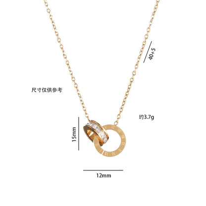 Luxury Elegant Crystal Circle Choker Fashion Roman Digital Stainless Steel Gold Silver Color Pendant Necklaces for Women Jewelry