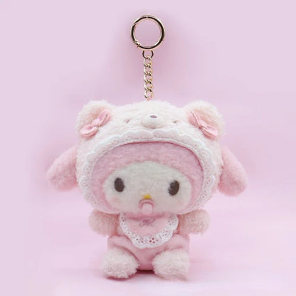 New Sanrio Latte Bear Kuromi My Melody Cinnamoroll Pacifier Baby Cute Plush Doll Pendant Ornament Gift Women's Bag Pendant