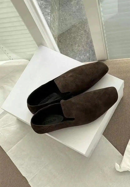 Loafers Woman Genuine leather Comfortable  Commuter Work Shoes Fashionable Summer Schoenen Dames Sliders Square Head Flat Shoes