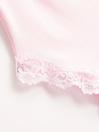 Sexy Bodysuit Tops For Women 2025 Summer Y2k Clothes Lace Panel BodySuits Women Solid Color Cami Bodysuit Backless Lace Top Pink