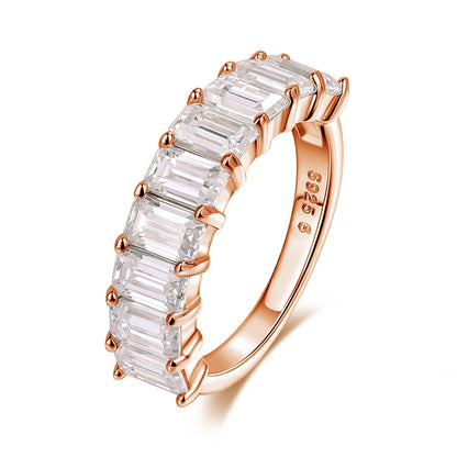 Smyoue Each 3*5mm 0.5CT Emerald Cut Moissanite Ring for Women 1/2 Eternity Bands Lab Diamond Jewelry Pure 925 Silver Girl Ring
