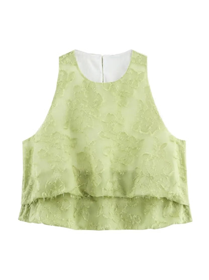 TRAF GAL 2025 Summer Lightweight Women Tanks Sleeveless O Neck Jacquard A Line Female Crop Top Casual Ball Gown Vest Y2K