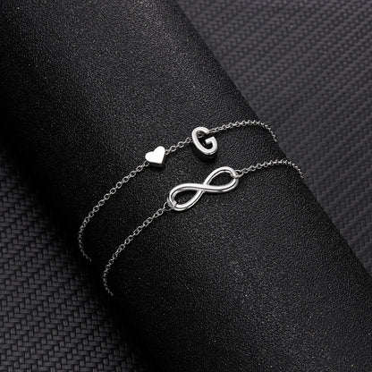 Bohemia A-Z Letter Initial Anklet For Women Silver Color Initial Heart Anklet Bracelet Leg Chain Beach Party Travel Foot Jewelry