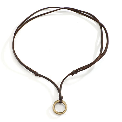 Adjustable Long Rope Chain with Circle Ring Pendant Necklace Men Vintage Jewelry on the Neck Accessories 2023 Fashion Male Gifts