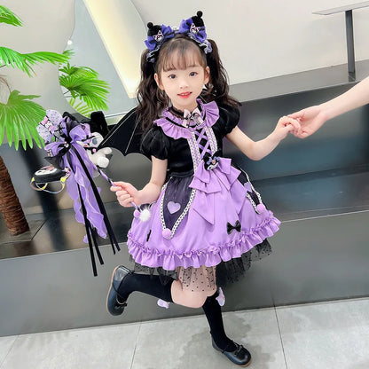 2025 Cosplay Kuromi Lolita Princess Dress Children Birthday Party Costume Summer dress Bow Puffy Skirt Dress Suit Girls Gift