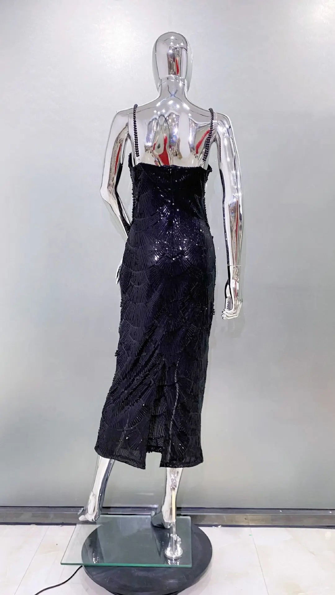 Deluxe Exquisite Sequin Beaded Sexy Hollow Suspender Dress Celebrity Birthday Party Dinner Dress Sweet Date Prom Dress