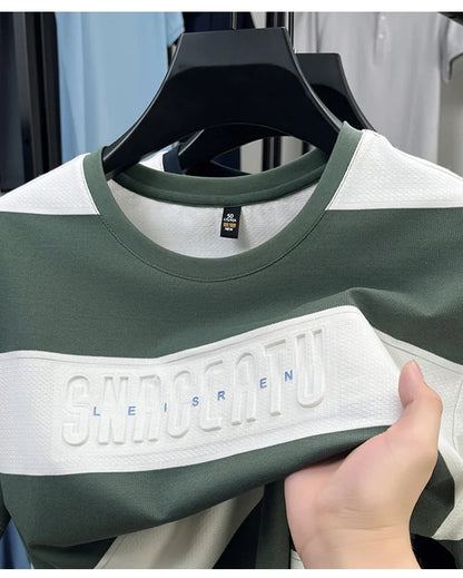 Top Grade Yarn Dyed Striped New Summer Tops Designer Round Neck Tshirt Men 2025 Brand Short Sleeve Casual Fashion Men Clothing