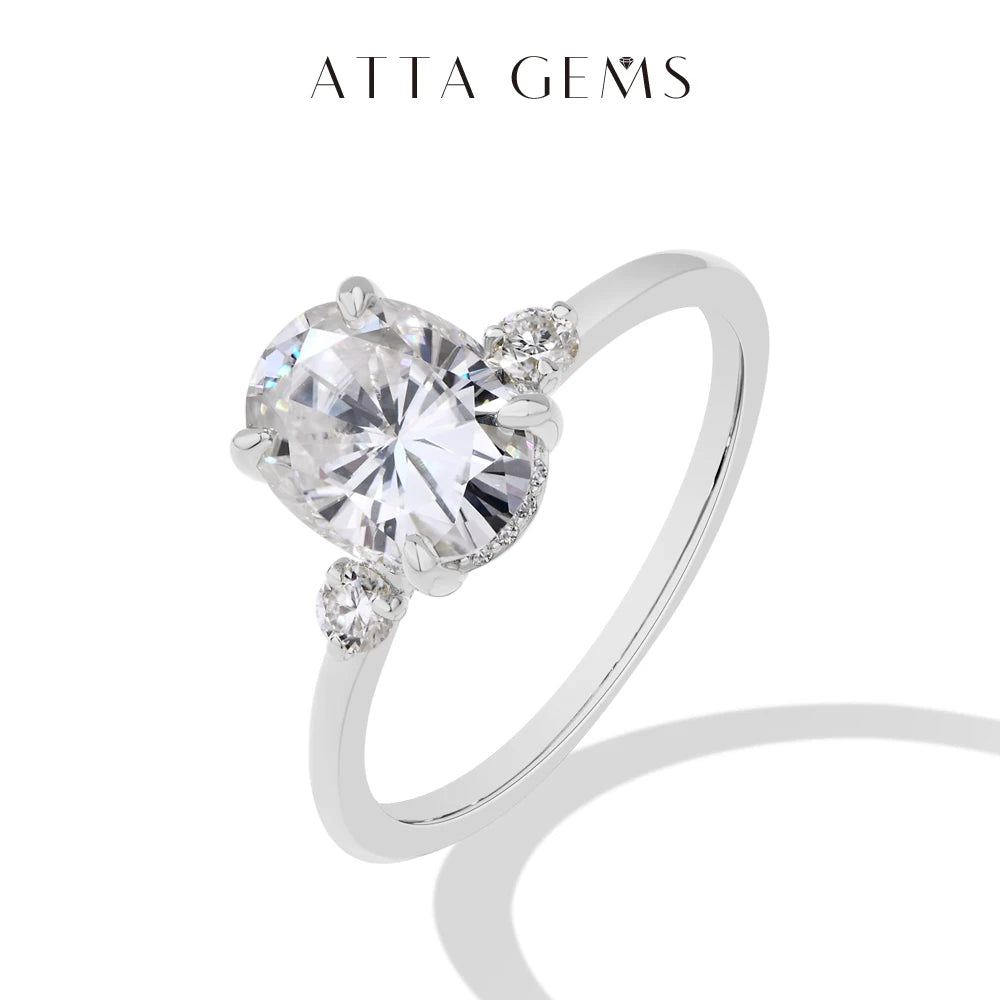 ATTAGEMS 2CT Oval Cut Moissanite Solitaire Ring for Women Lab Grown VVS1 Diamond 9*7mm S925 Silver 18K Gold Wedding Fine Jewelry