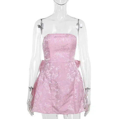 Giyu Club Evening Party Dresses Women 2025 Summer Sexy Bow Halter Long Dress Elegant Jacquard Lace Up Backless Birthday Robe