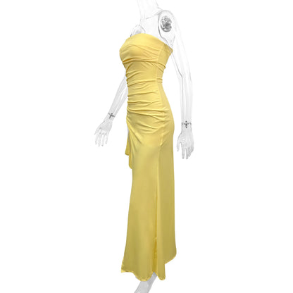 Giyu Sexy Club Evening Party Dresses Women 2025 Summer Slash Neck Backless Ruffles Split Maxi Long Dress Elegant Bodycon Robe