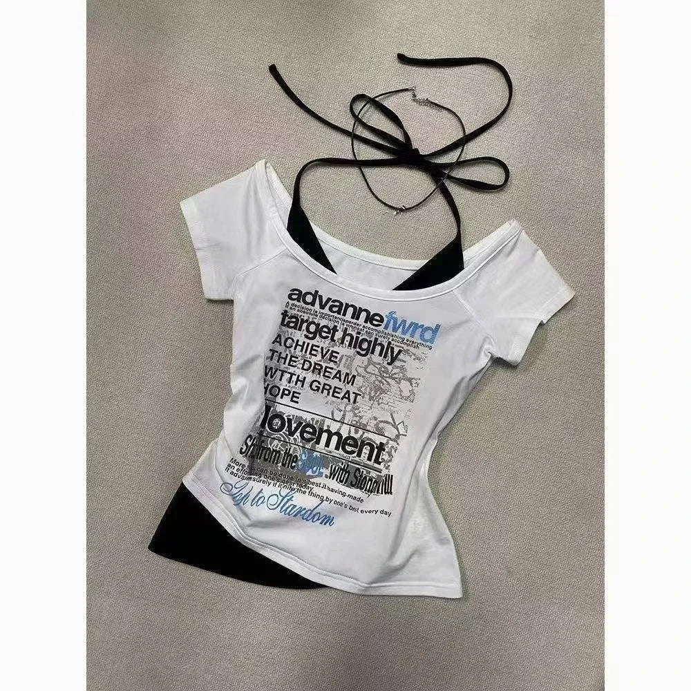 Vintage Clothes Women Print Sexy Punk Streetwear Slim Femme Tees Shirt Gothic Casual Grunge T Shirts 2000s Emo Y2k Crop Top