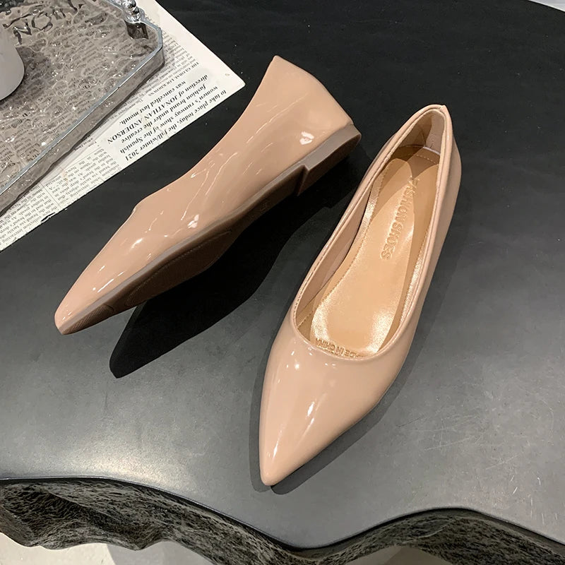 Flats Women's Shoes Yellow Net Brown Sugar Fruit Color Flat Shoes Shallow Pointed Flat Heels Women's Shoes Large Size