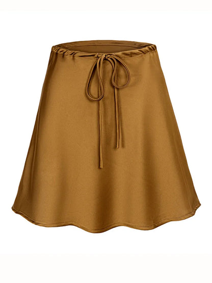 Satin Mini Skirts Women Summer Beige Silk Short Skirt For Woman Drawstring High Waist Black Satin Skirt A Line Women Short 2025