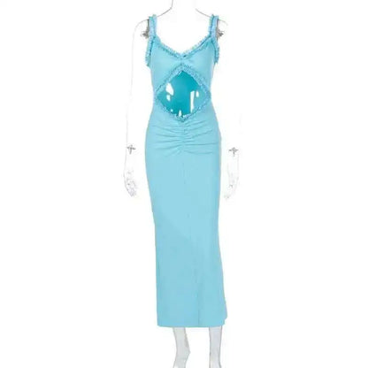 Giyu Sexy Evening Club Party Dresses Women 2025 Summer Sleeveless Backless Hollow Out Maxi Long Dress Elegant Bodycon White Robe