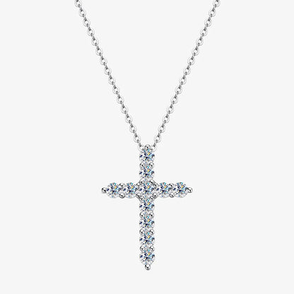 Lycfn 5MM Moissanite Cross Sparkling Pendant Necklace S925 Sterling Sliver with GRA Plated 18k Gold for Women Man Fine Jewelry
