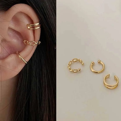 Silver Color Leaves Clip Earrings for Women Men Creative Simple C Ear Cuff Non-Piercing Ear Ear Clip Set Trend Jewelry Gift