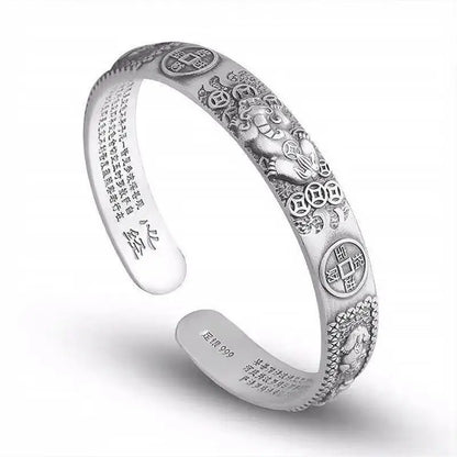 Thai Silver Tune-bringing Pixiu Copper Coin Men Bracelet Domineering Men Personality Heart Sutra Hand Ring Birthday Gift Jewelry