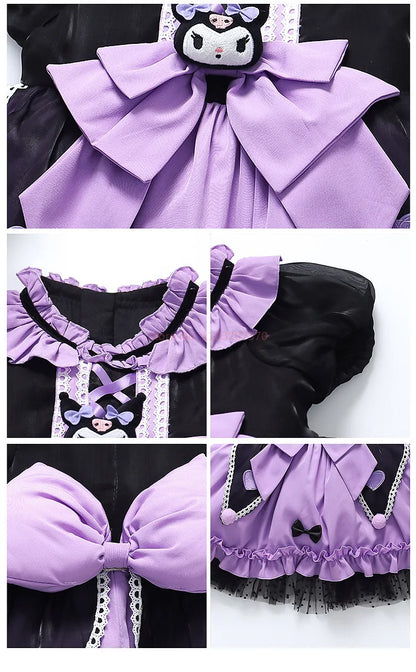 2025 Cosplay Kuromi Lolita Princess Dress Children Birthday Party Costume Summer dress Bow Puffy Skirt Dress Suit Girls Gift