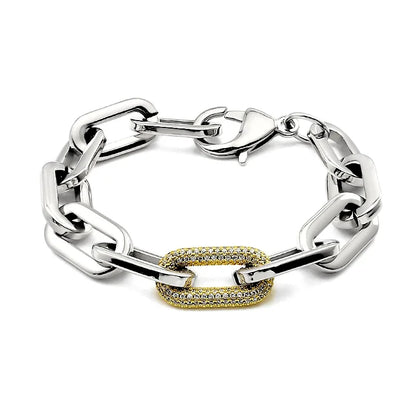 Fashion Women Big Chunky Bracelets Chains with Blink Rhinestones Link Gold Silver Color Surgical Stainless Steel Bracelets