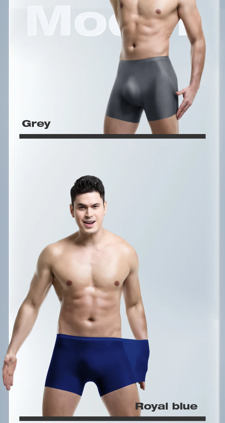 Men's Underwear Men's 3D Stamping Ice Silk Boxers Seamless Thin Boxers Lengthened Sports Summer Short Shorts Head