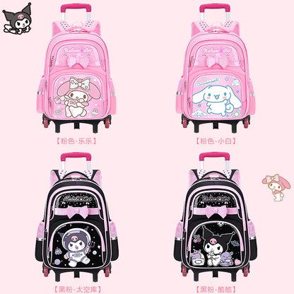 New Kuromi Trolley School Bag Melody Girls Trolley Bag Stationery Storage 2 Wheels/6 Wheels Telescopic Folding Climbing Floors