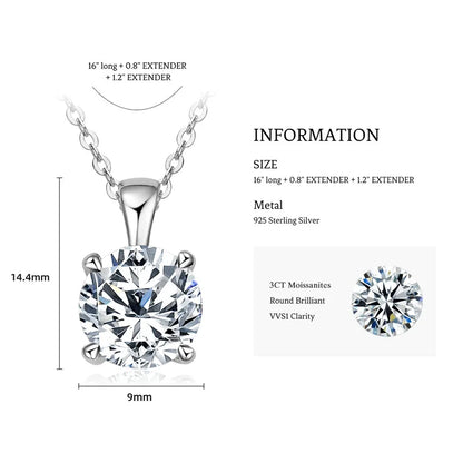 IOGOU Sparkling Real 1 Carat D Color Moissanite Pendant Necklaces For Women 100% 925 Silver Wedding Fine Jewelry Accessories