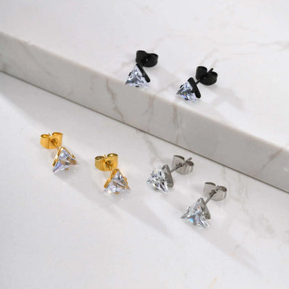 Men Stud Earring,Triangle Pierced Crystal Zircon Stud Earrings,Stainless Steel Tiny Minimalist Studs for Mens Women Jewelry