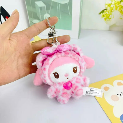 Kawaii Hello Kitty Doll Keychain Sanrio Anime Kuromi Melody Cartoon Leopard Print Kt Pendant Toys Zipper Decoration Girl Gifts