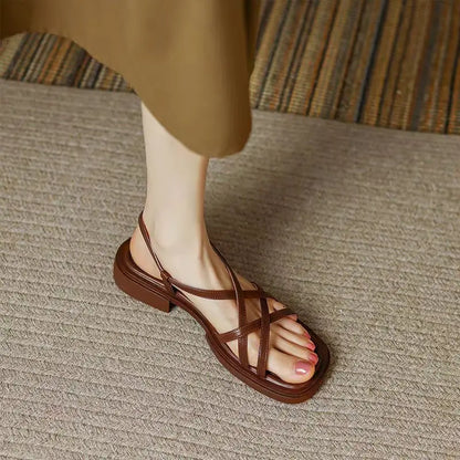 Sandals for Women 2025 Summer Simple Fashionable Flats Elastic Band Outdoor Beach Shoes Casual Ladies Rome Sandals 232
