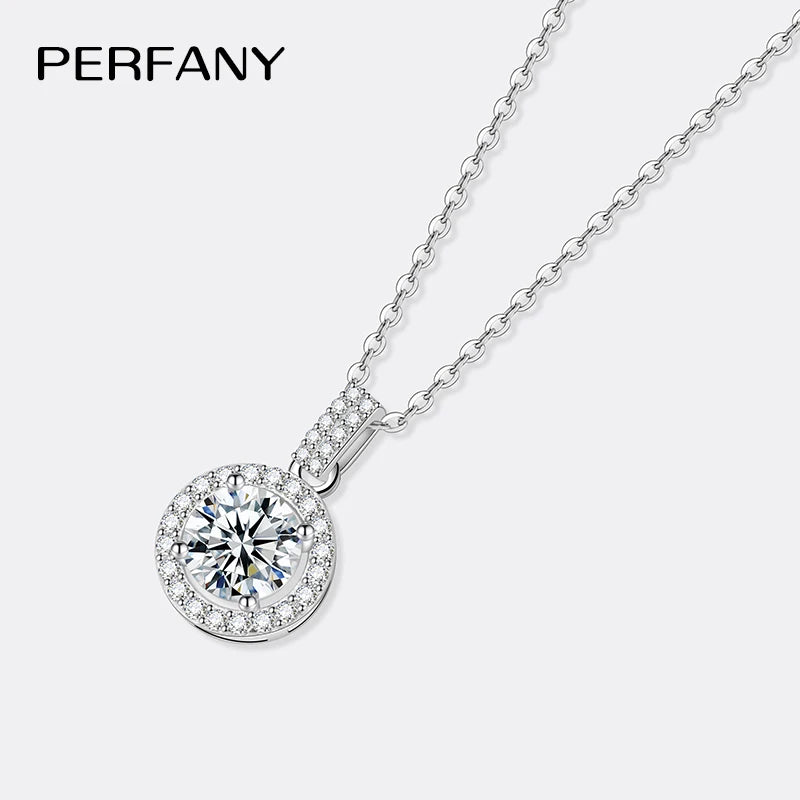 PERFANY 1-5CT モアサナイト ネックレス レディース S925 純銀 ラウンド ラボラトリーダイヤモンド ペンダント ファッショナブル ウェディング ラグジュアリー ジュエリー