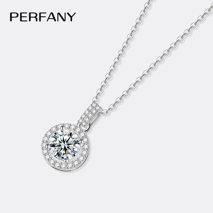PERFANY 1-5CT モアサナイト ネックレス レディース S925 純銀 ラウンド ラボラトリーダイヤモンド ペンダント ファッショナブル ウェディング ラグジュアリー ジュエリー