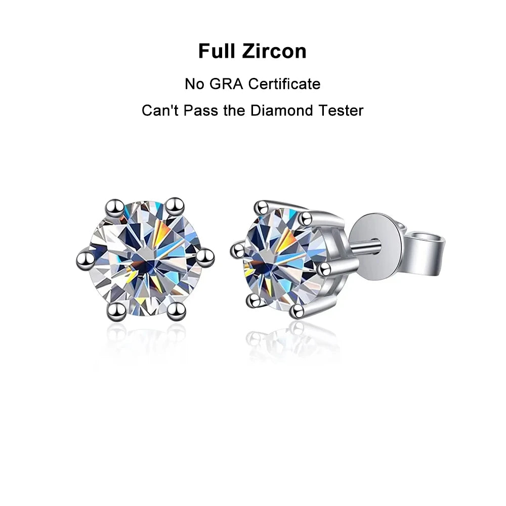 FEOBUR 0.1-2CT Round Moissanite Stud Earrings for Women Classic 925 Sterling Silver Brilliant Lab Created Diamond Earring Man