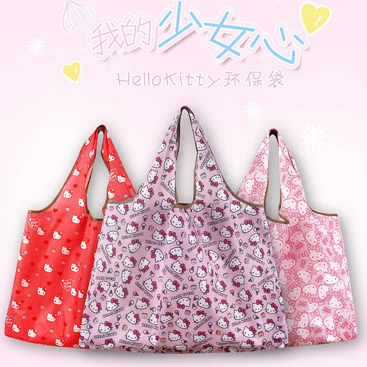 New Hello Kitty Supermarket Shopping Bag Large Capacity Bag Cartoon kuromi Portable Foldable Cloth Bag Shoulder Bag