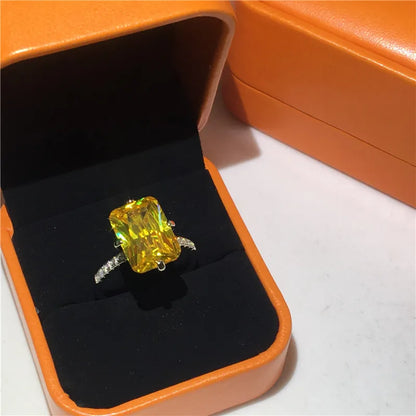 Luxury Square 5ct Lab Sapphire Topaz Diamond ring 925 sterling silver Engagement Wedding Rings for women Men Party Jewelry Gift