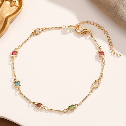 Kinitial Tiny Colorful Square Zircon Anklets For Women Bracelets Summer Barefoot Sandals Jewelry On Foot Leg