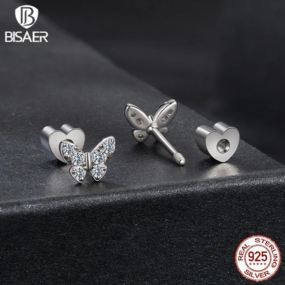 BISAER Butterfly Moissanite Stud Earrings 925 Sterling Silver D Color VVS1 EX Delicate Lab Diamond for Women Party Fine Jewelry