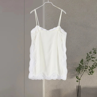 Elegant Stain Lace Tank Women Sleeveless Backless Tube Top Solid Lady Tanks 2025 Fashion Summer Female Strap Outwear