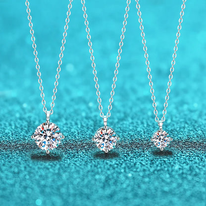 Smyoue 1ct VVS Moissanite Necklace for Women Simulated Lab Diamond Pendant Gift 100% Sterling Silver Wedding Jewelry Four-claw