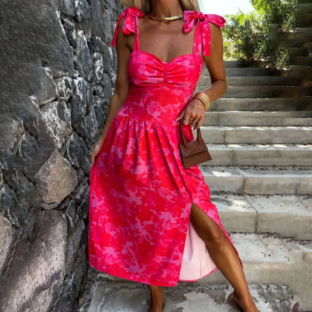 Summer Sexy Strap Midi Party Dresses Women 2024 Fashion Sleeveless Backless Print Slim White Dress Vacation Sundress Elegant